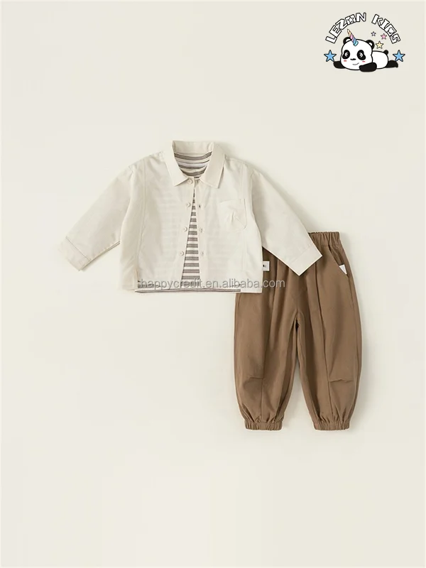 LEZONKIDS - Customizable Stylish Long Sleeve Solid Shirt Jacket and Pants Two Pieces Boys Clothing Sets 2-14 Years